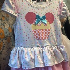 Disney x Pippa & Julie size 6 girls Minnie Mouse cupcake dress scuba pompom sz 6